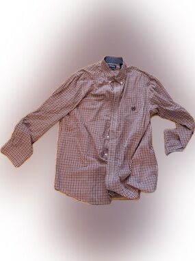 Chaps Men's Red and White Check Button-Down Shirt